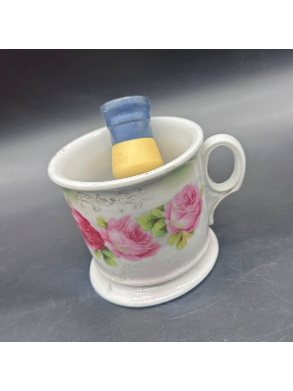 Vintage Floral Shaving Mug Pink Roses Germany Soap Brush Floral Retro Ceramic